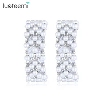 luoteemi trendy white pearls big for women high quality cz stone hoop earring fashion jewelry for women wedding christmas gift