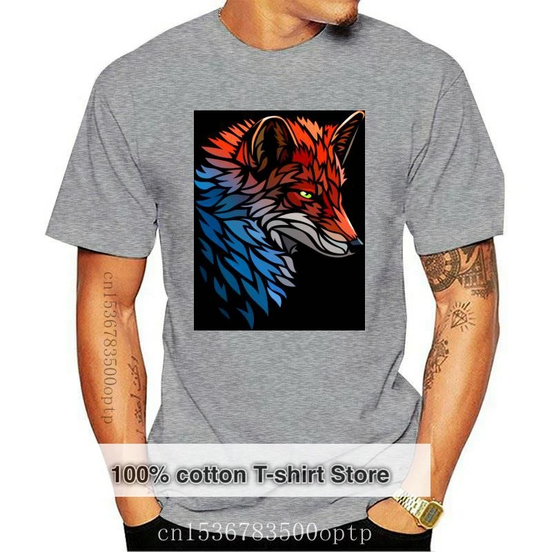 

New Tribal Fox Red Blue Tshirt Classic T Shirt Men's T-shirts Fashion Crew Neck Clothes Pure Cotton Tees Printed Tops