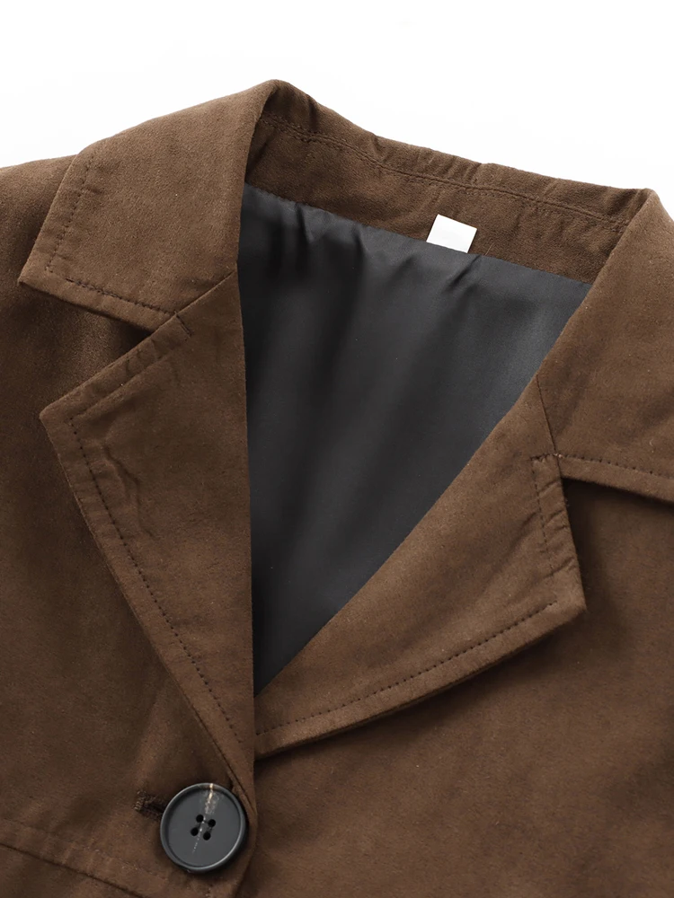 Куртка KAOPU ZA Женская замшевая винтажная верхняя одежда с лацканами и длинным