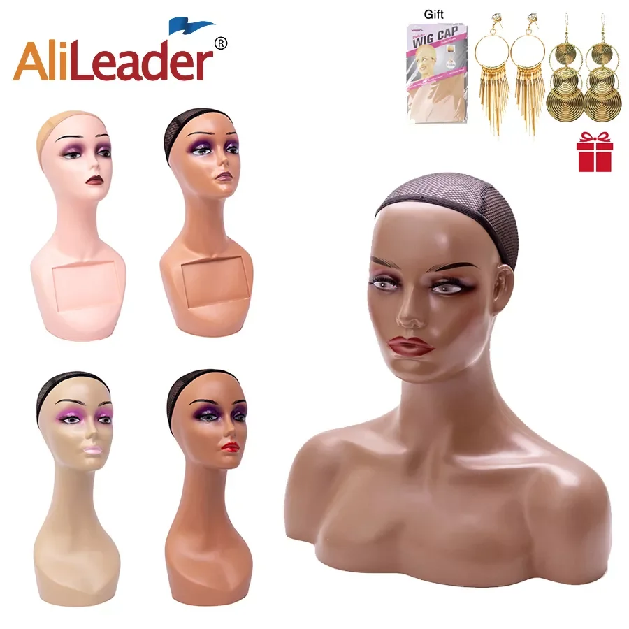 

Cheap Female Mannequin Realistic Mannequin Head with Shoulders Plastic mannequin Heads for Wigs Earrings Hat Sunglassess Display