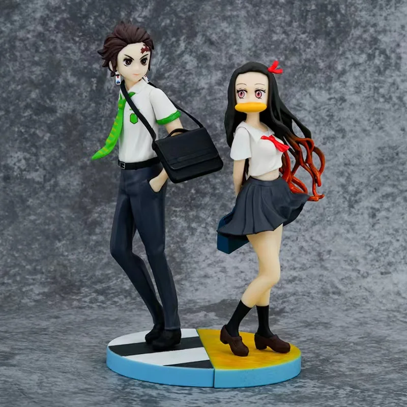 

Demon Slayer Figure Kamado Tanjirou Nezuko Anime Uniform Warrior No Yaiba Kimetsu PVC Model Toys Gift Sibling School Uniform