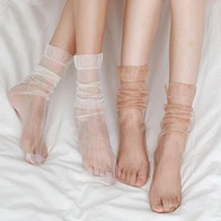 sexy ultra thin fluffy socks women glisten transparent long socks tulle chiffon woman socks leg female streetwear calcetines