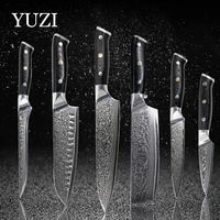 yuzi damascus kitchen knives set 6pcs chef knife set professional japan sankotu knife cleaver bone knives utility paring knife