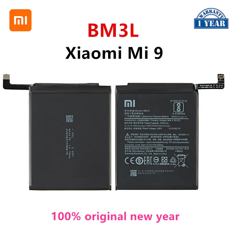 

Xiao mi 100% Orginal BM3L 3300mAh Battery For Xiaomi 9 Mi9 M9 Mi 9 BM3L High Quality Phone Replacement Batteries