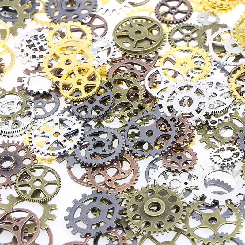 

100g Mix Alloy Mechanical Steampunk Cogs & Gears Diy Accessories About 68 Pcs 5 Colors Hybrid Gear