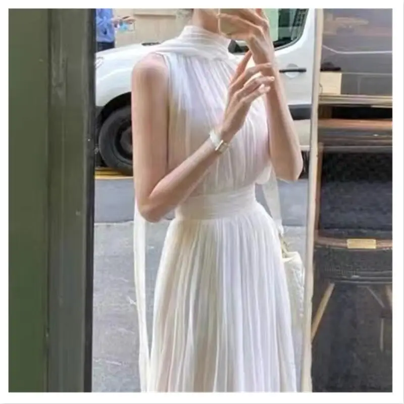 

Женское шифоновое Платье с плиссировкой, Элегантное Длинное белое Платье в складку, лето 2023