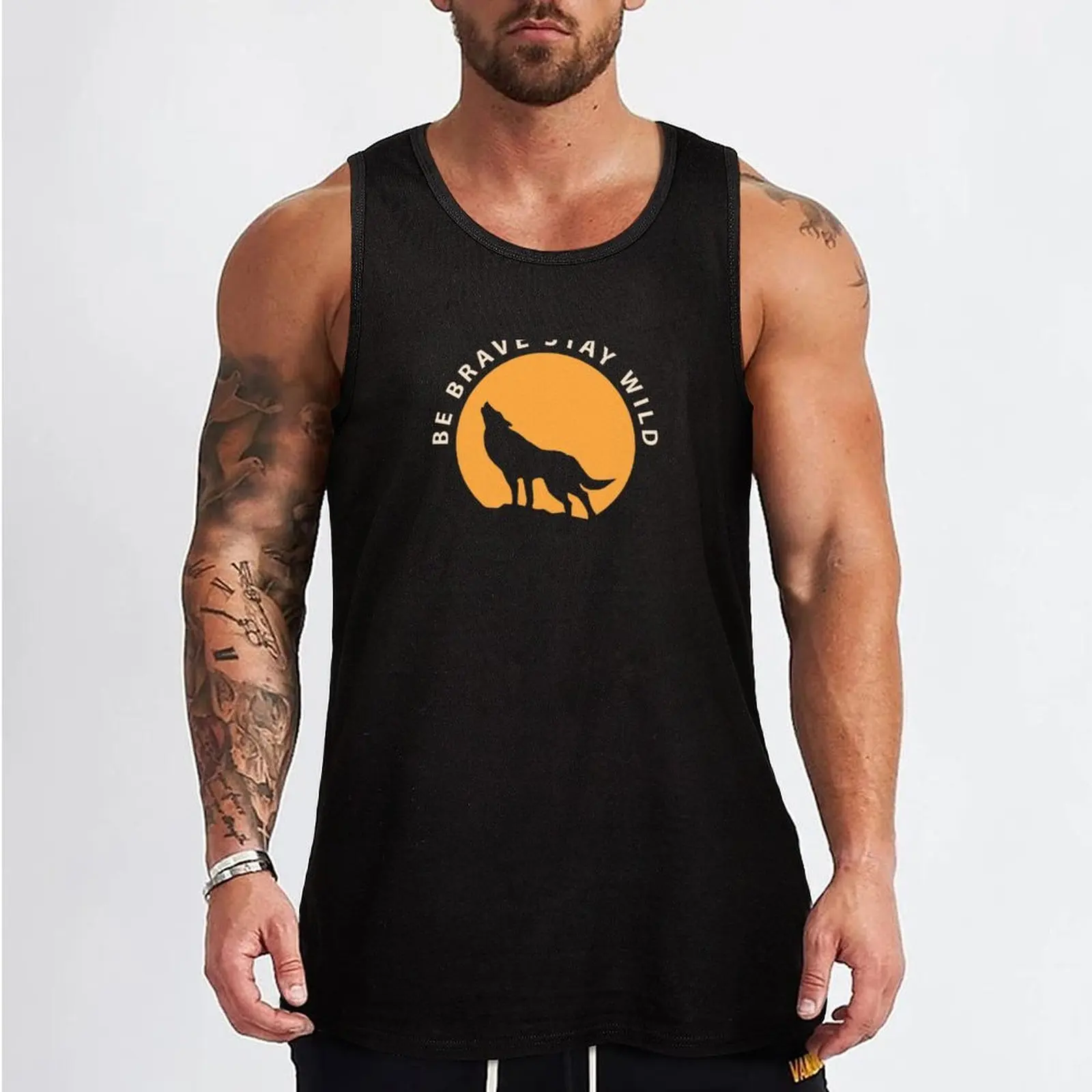 Фото Майка Wolf Be Brave Stay Wild, влагоотводящая майка для тренировок в спортзале, быстросохнущая рубашка №2