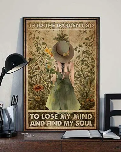 

Into The Garden I Go to Lose My Mind Painting Metal Plate Vintage Coffee Wall Coffee Bar Decor Metal Sign 8x12 inch