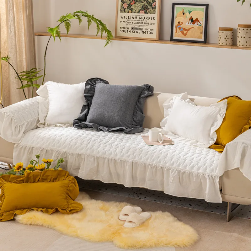 

Cotton Non-slip Sofa Cover Lotus Leaf Skirt Couch Covers For Living Room Furniture Decor Slipcovers Anti-slip Sofa Cushion Towel