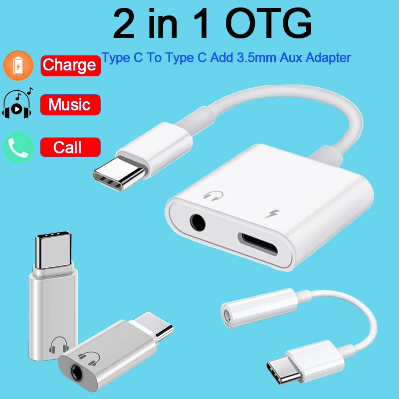 

2 In 1 Splitter Type C Converter To 3.5mm Aux Jack OTG Adapter USB C Charging Earphone Adapters For Samsung Xiaomi Redmi Huawei