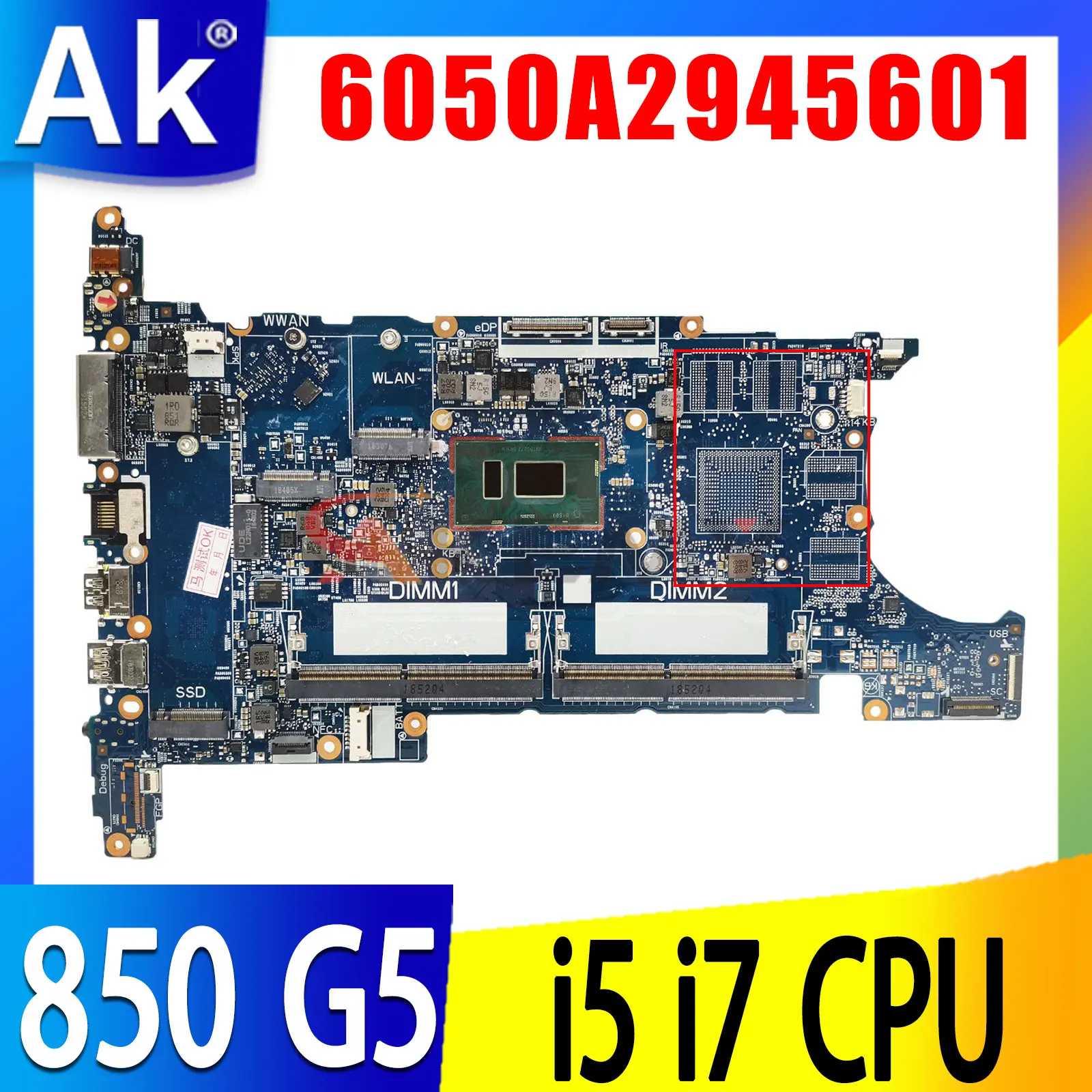 

For HP Elitebook 840 G5 850 G5 14U G5 15U G5 Laptop Motherboard 6050A2945601 W/ i5 i7 CPU 100% testing ok