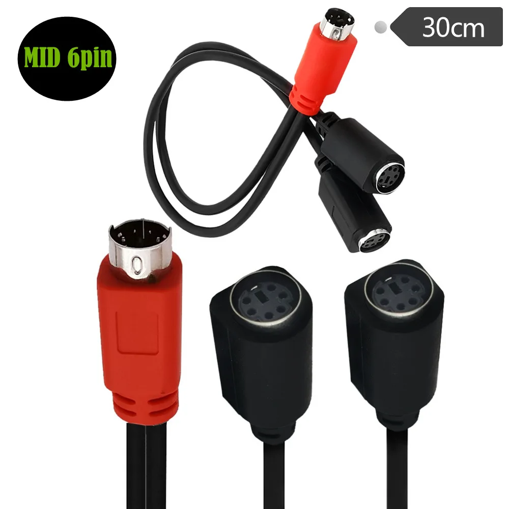 

Mini DIN6 MDIN6 male to 2 female extension splitter Y cable PS/2 keyboard and mouse cable molded 6-pin M/Fx2 0.3m