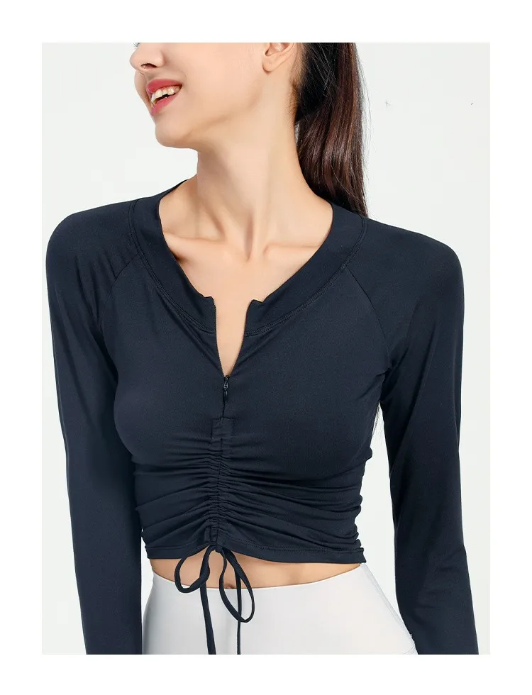 

Women's long sleeve top gym outfit YogaSportswear draw rope sports fitness outside T-shirt women running tight speed dry clothes