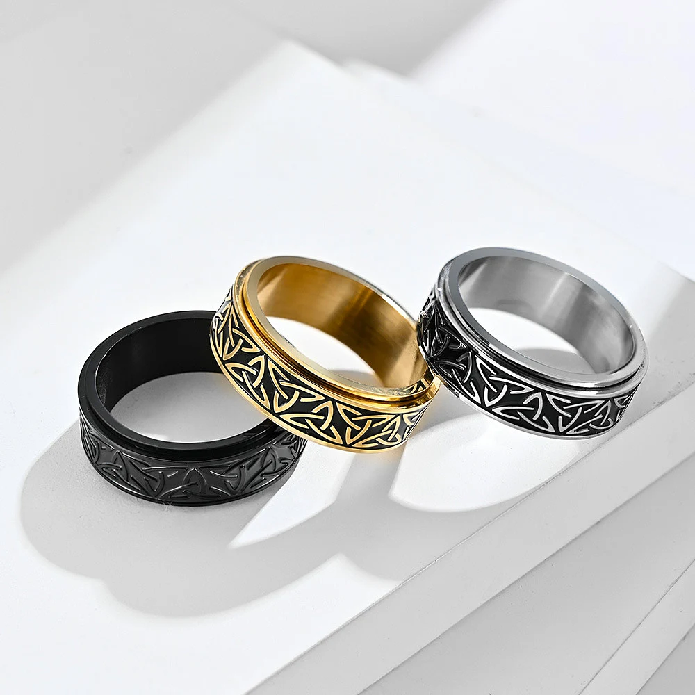 

Free Shipping Nordic Odin Trinity Ring For Men Women Punk Fashion Simple Rotatable Viking Rings Stainless Steel Amulet Jewelry