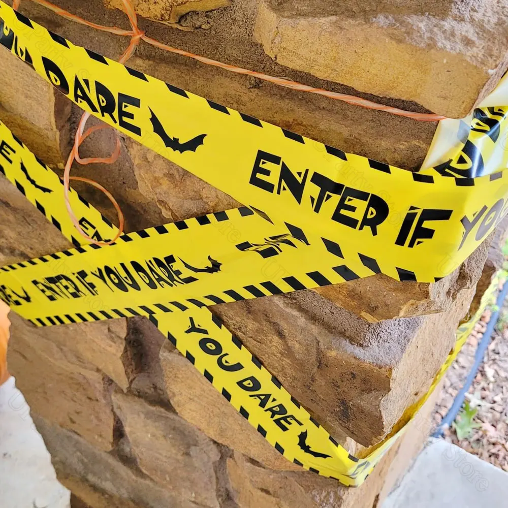 Предупреждающая лента для Хэллоуина 30 футов желтая оранжевая с зомби летучими