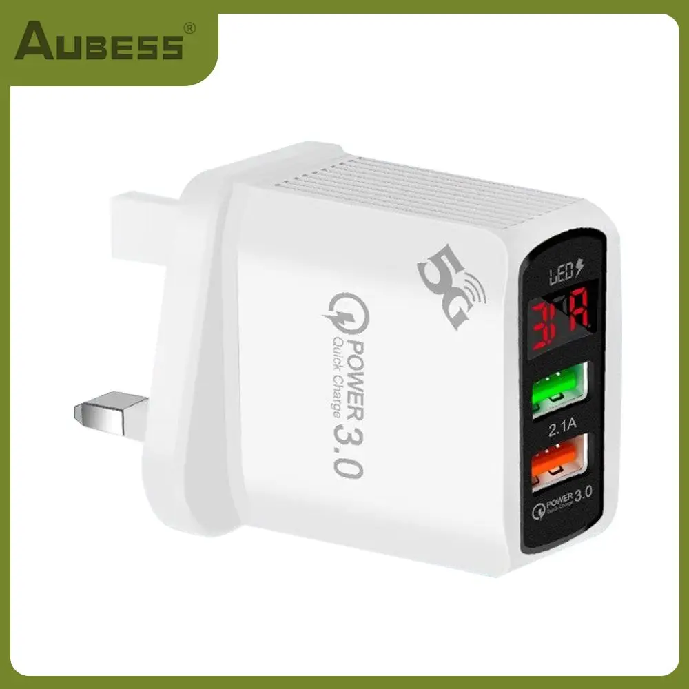

Ac100-240v 50-60hz 2 Ports Travel Adapter Led Display Smart Usb Charger Eu/us/uk Plug Mobile Phone Charger Qc3.0-dual Charger