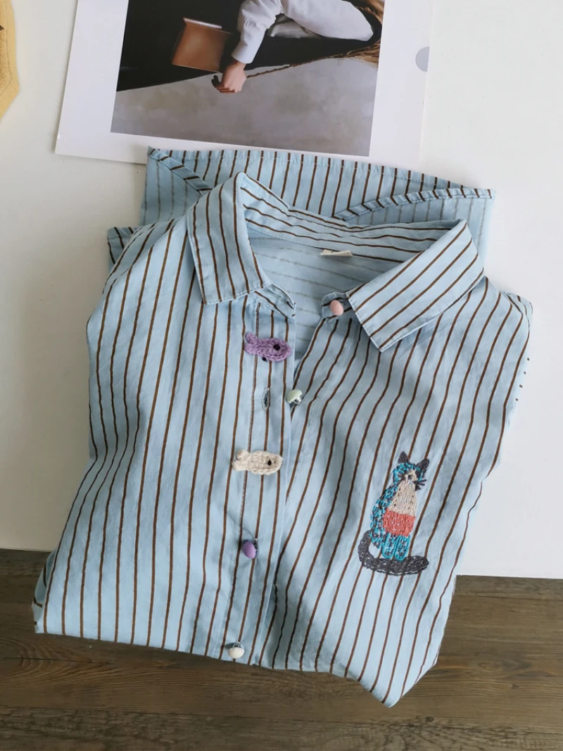 Bomon 2024 весна и осень новая вышитая Корейская версия вертикальные полосы с длинным