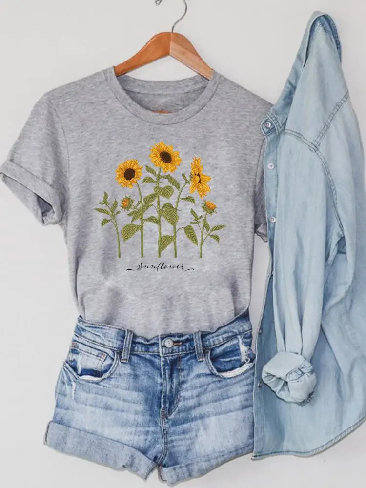 

Letter Sunflower Trend Cute Printing Clothing Print Fashion Women Summer Tshirt Graphic T-shirts Short Sleeve Tee Top