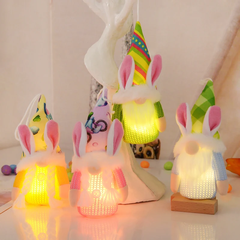 

Easter Bunny Faceless Gnome Dwarf Doll with LED Light Luminous Rabbit Plush Ornament for Home Spring Party Decoration Kids Gifts