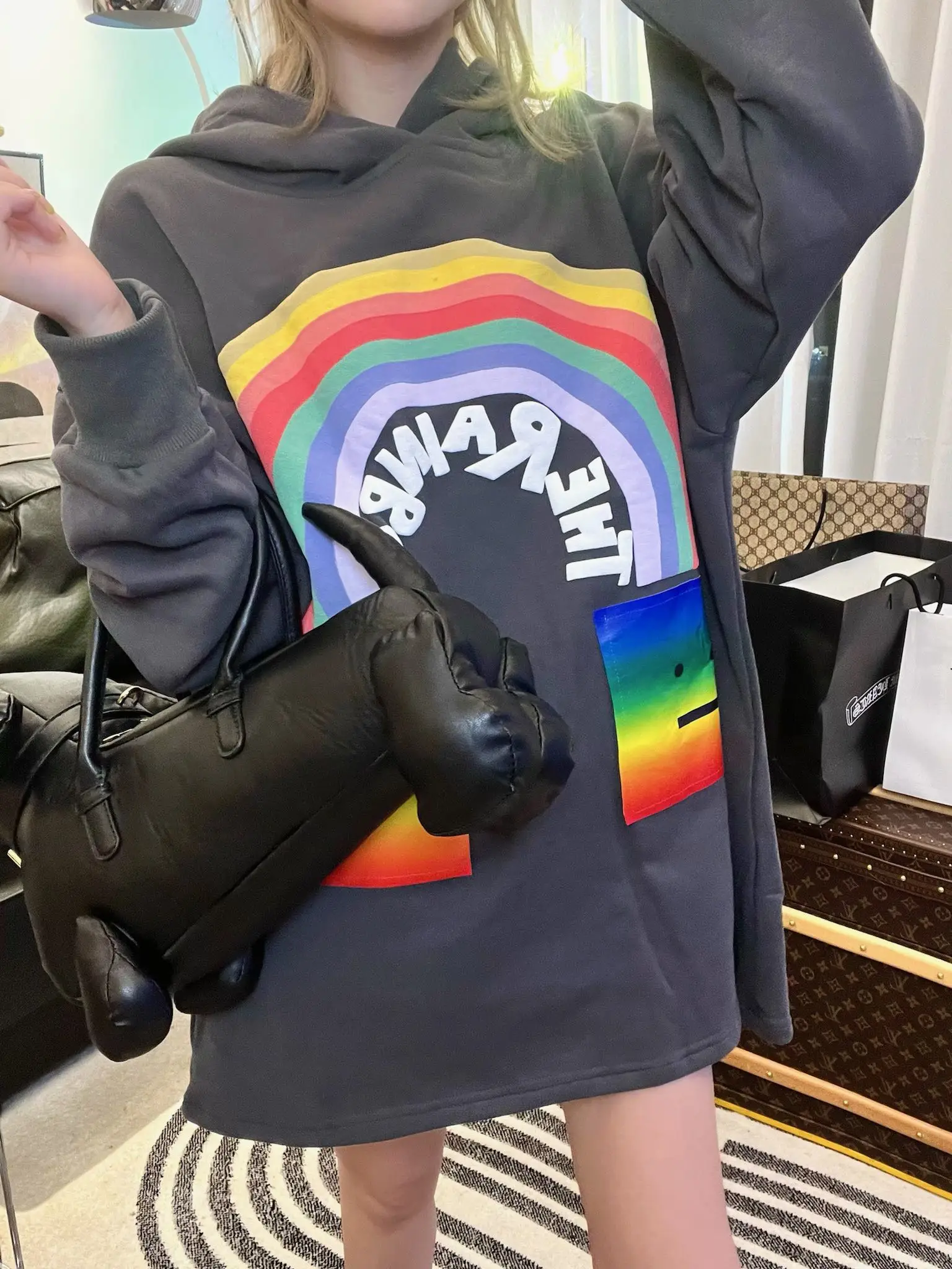 

22SS new acne rainbow sweater expression series foam design override version customized smiling face cloth paste studio coat