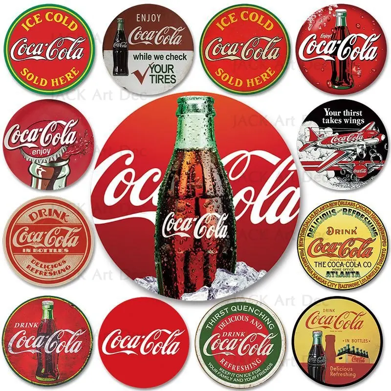 Cool Cola Tin Sign Metal Poster Vintage Decor Coke Tinplate Plaques Wall Decoration for Bar Cafe Restaurant Iron 30X30 ROUND