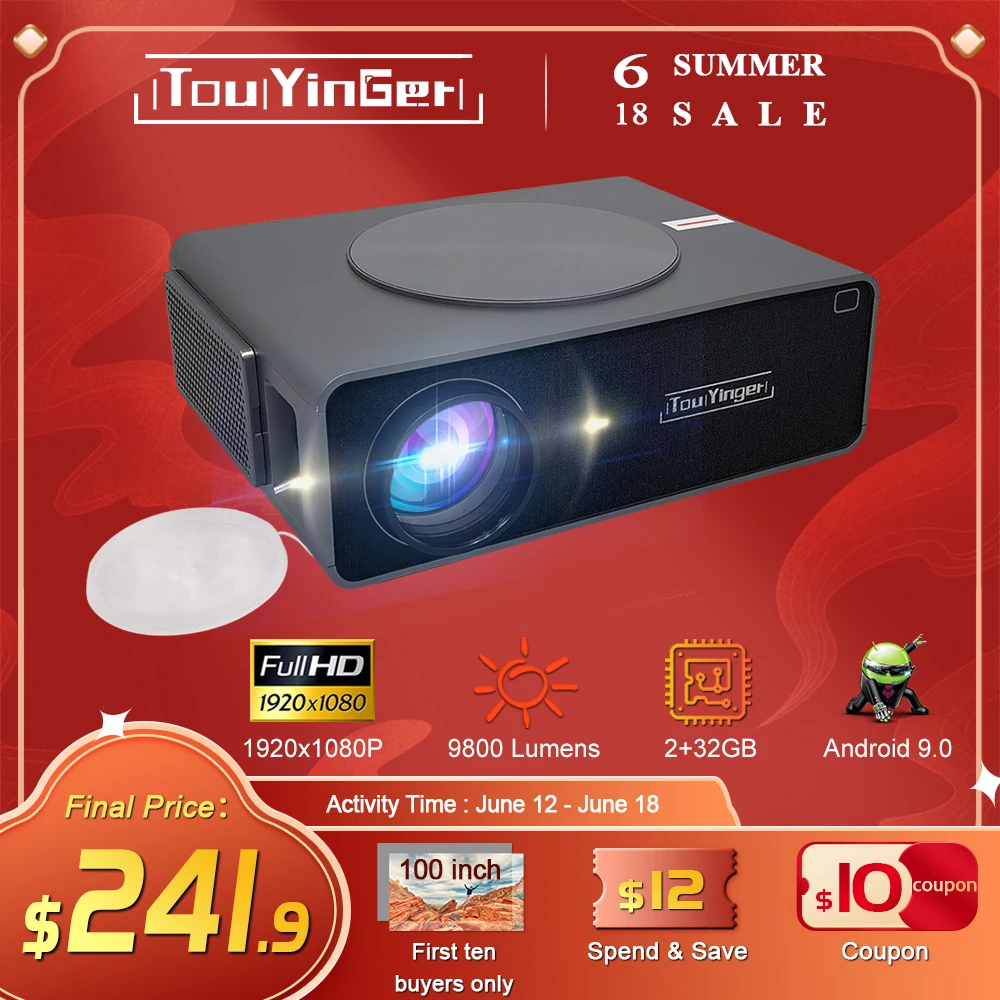 Touyinger Q10w Pro Android Projector 4K Mini Projectors full HD Cinema Video Proyector LED Home Theater Beamer Screen Bluetooth