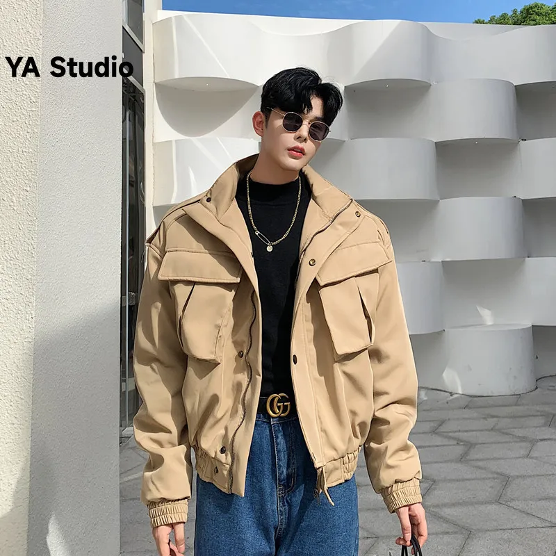 

[YA Studio] 2023 Thickened Male Coat Short Korean Version Loose Large Pocket Tooling Locomotive Couple Cotton-padded Jacket