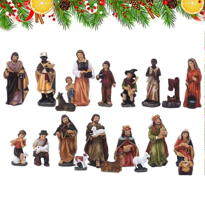 

Nativity Sets For Christmas Set Of 20pcs Holy Nativity Statue Resin Christmas Ornament Tabletop Ornaments For Bookshelf Bedroom