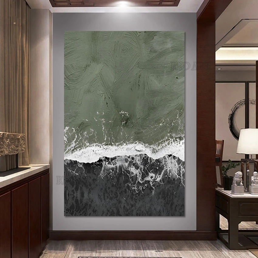 

100% ручная роспись без рамки, абстрактная текстура, волнистая живопись, Настенный декор, холст, акриловые фрески, художественная картина, бес...