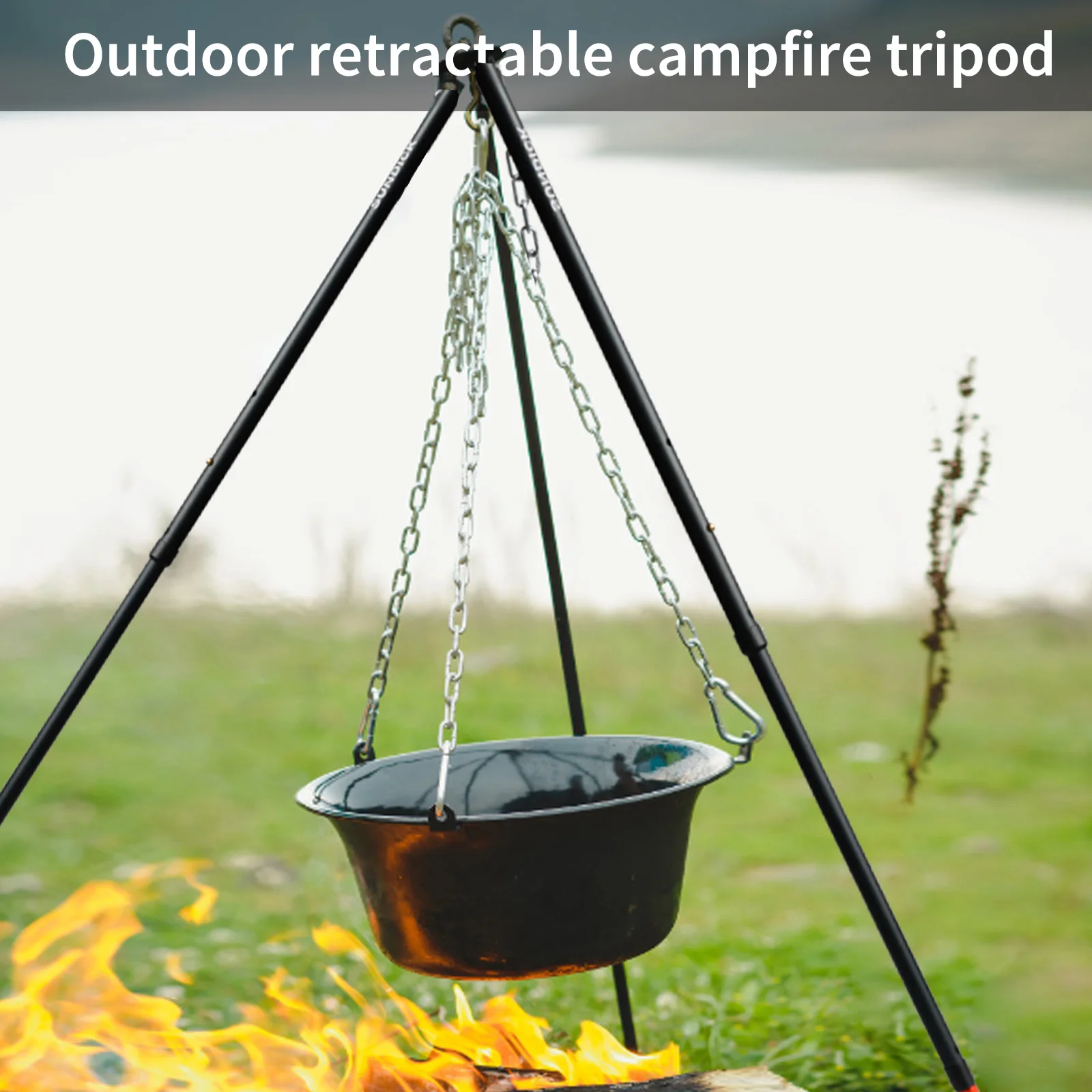 

SUNDICK Campfire Tripod Outdoor Camping Cooker Hanger 3 Sections Adjustable Barbecue Grills Hanging Tripod BBQ Cooking Hanger