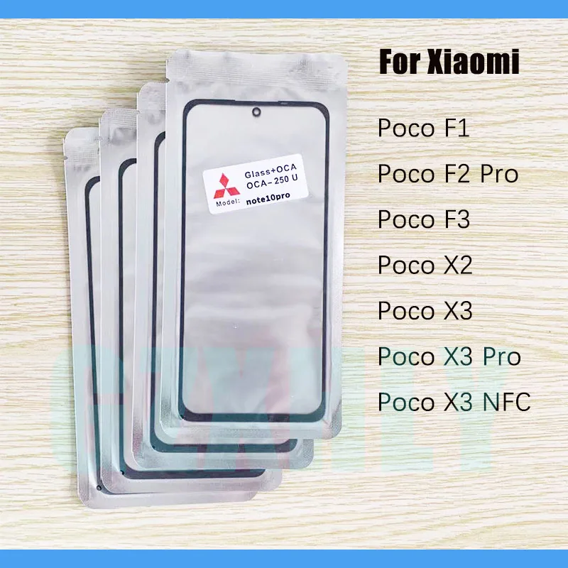 10 шт./лот переднее стекло + OCA ЖК Внешний объектив для Xiaomi Poco F1 F3 X2 F2 X3 Pro NFC сенсорная