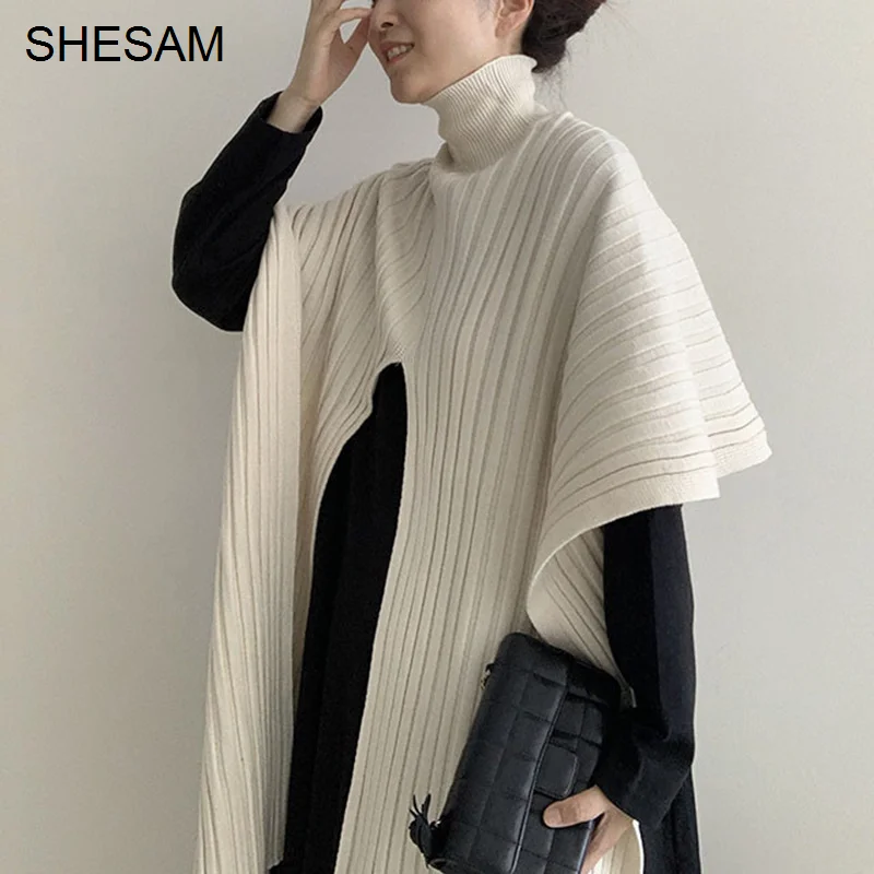 

Цельнокроеное корейское шикарное универсальное платье с высоким воротником и асимметричным разрезом, шаль, свитер, повседневное Внутренне...