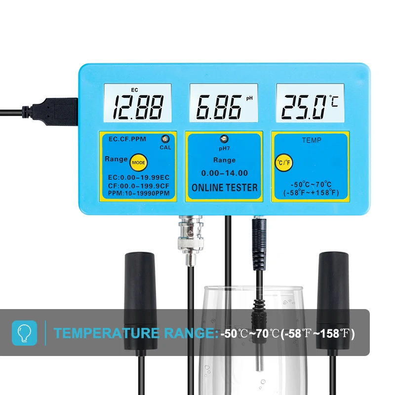 Multi-parameter 5 in 1 PH EC CF TDS Temp Tester Meter Water Quality Monitor Analysis Tool for Aquarium 40%OFF |