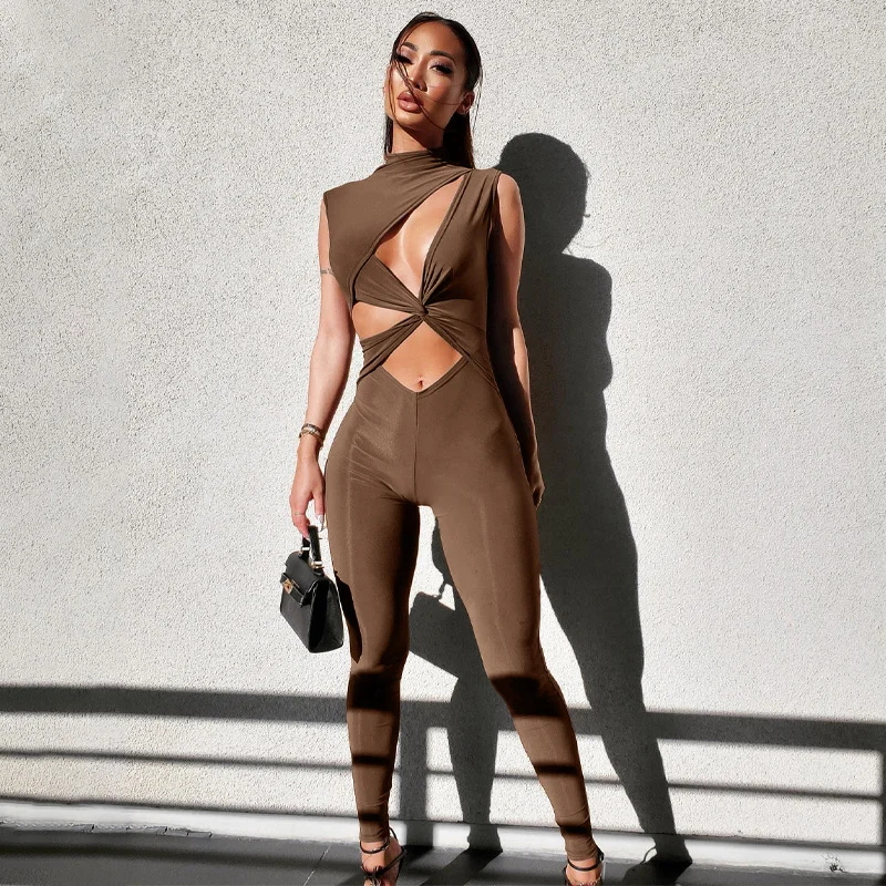 

Zoctuo Hollow Out Sleeveless Solid Jumpsuit Bodycon Sexy Cut Out Rompers Casual 2022 Summer Women Club Outfits Wholesale Items