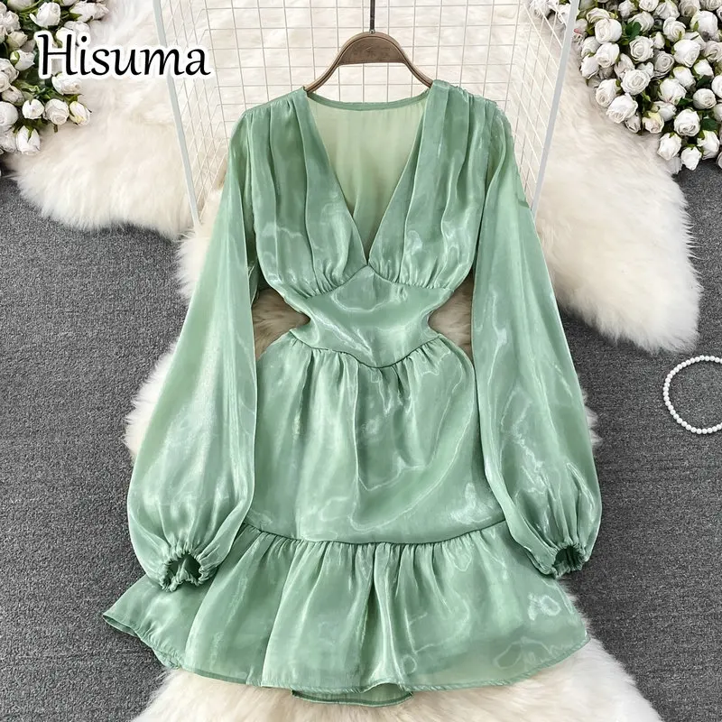 

Женское шифоновое платье-трапеция с V-образным вырезом и рукавами-фонариками