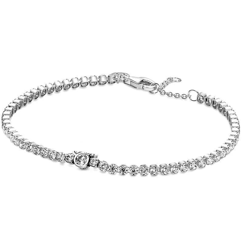 

Authentic 925 Sterling Silver Moments Mouse Tennis With Crystal Bracelet Bangle Fit Bead Charm Diy Fashion Jewelry