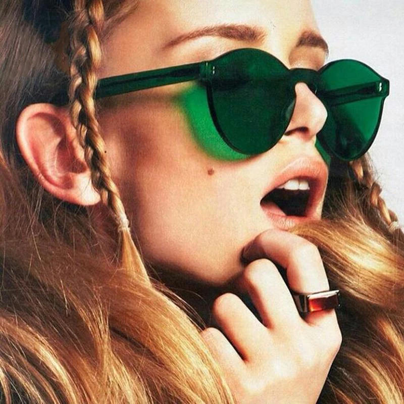 

BEGREAT Fashion Women Candy Colors Plastic Sunglasses Ladies Green Tinted Lens Men Rimless Eyewear UV400 Gafas De Sol Mujer