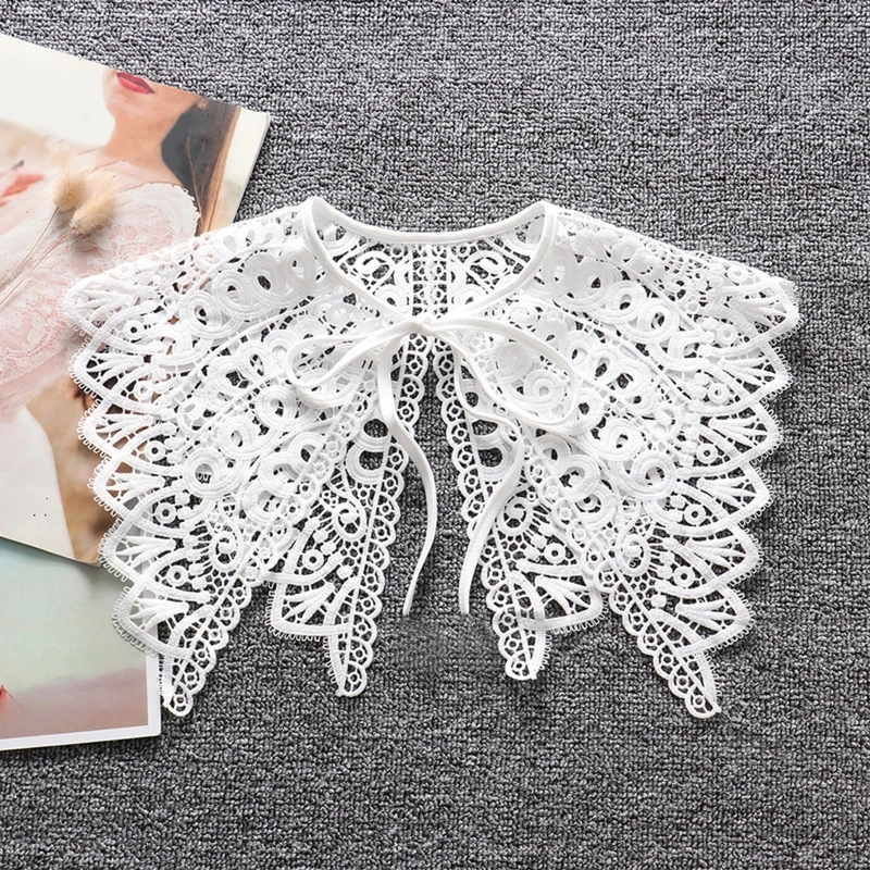 

Korean Style Hollow Out Mesh Irregular False Fake Collar Shawl Wrap Geometric Pattern Lace-Up Bowknot Pointed Lapel Necklace