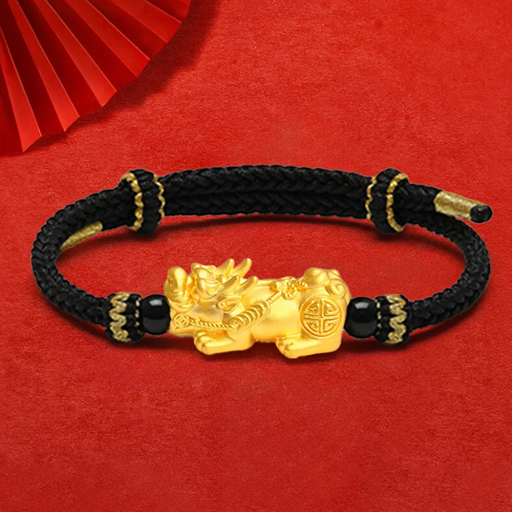 Аутентичный браслет из желтого золота 24 карата для женщин и мужчин с оплеткой 3D