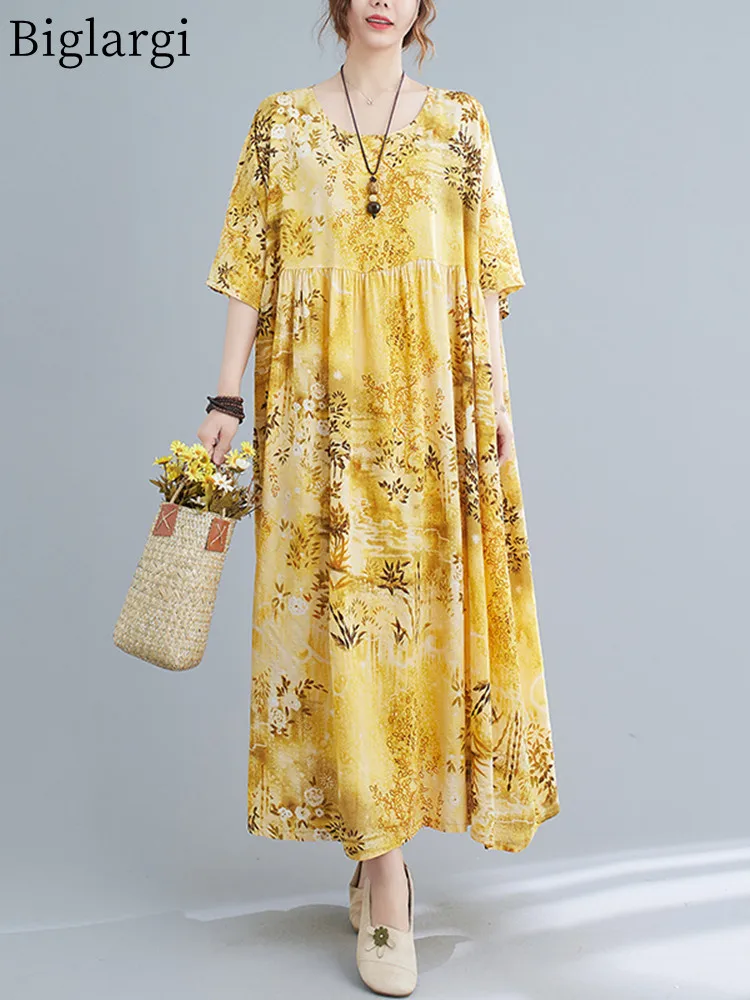 

Женское платье большого размера в стиле пэчворк, летнее повседневное свободное корейское женское хлопковое винтажное длинное платье 2022