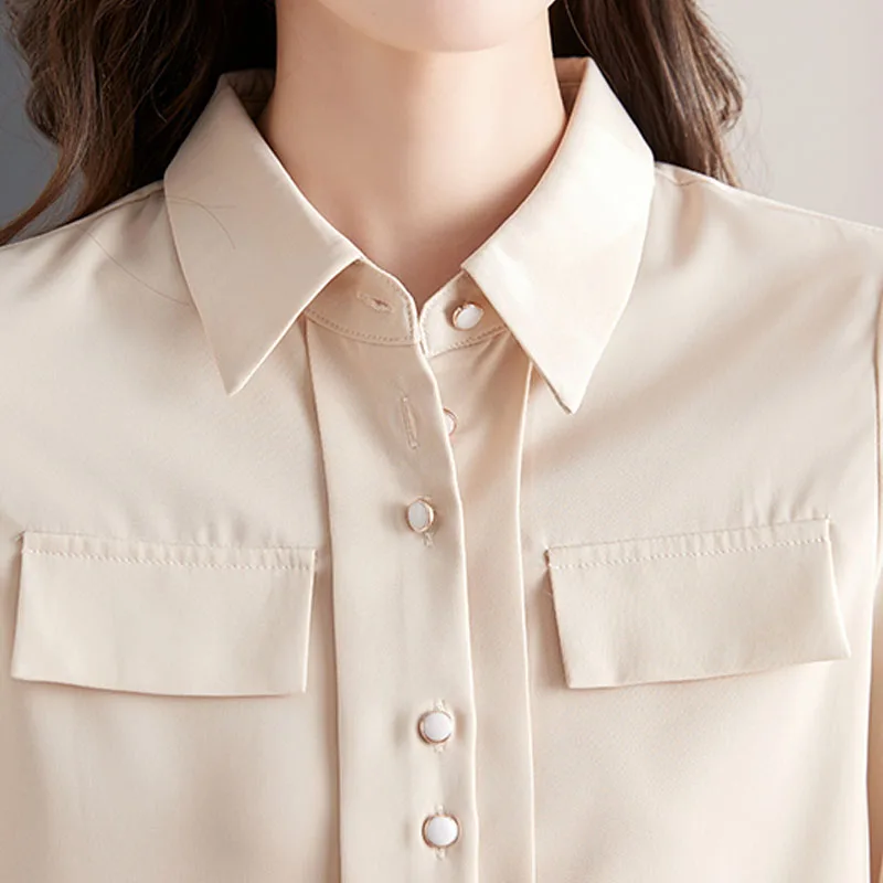 Женская рубашка модная однотонная элегантная офисная женская на пуговицах