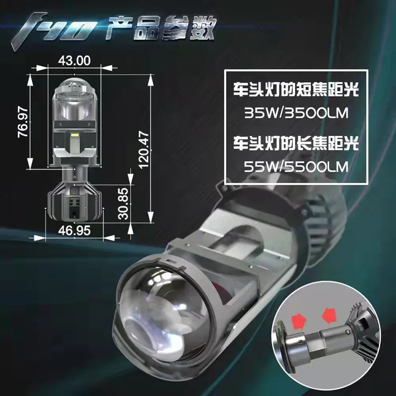 H4 светодиодный объектив мини-проектор 90 Вт яркая лампа для фар Plug &amp Play 6000k белая