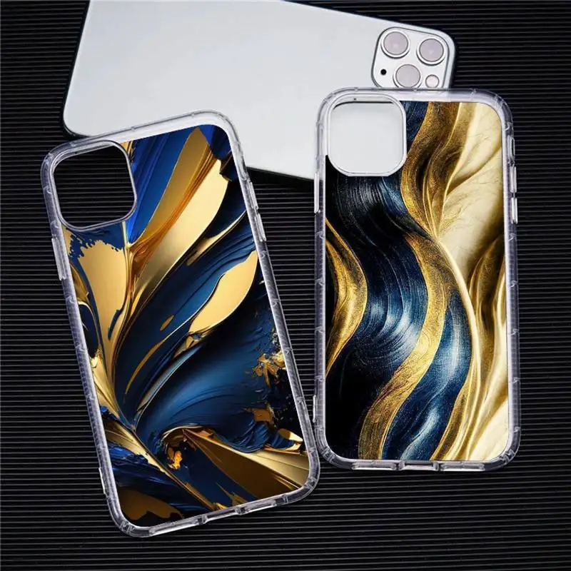 

Luxury Gold Foil Art Phone Case For Iphone 11 12 13 14 Pro Max 7 8 Plus X Xr Xs Max Se2020 13mini Transparent Cover