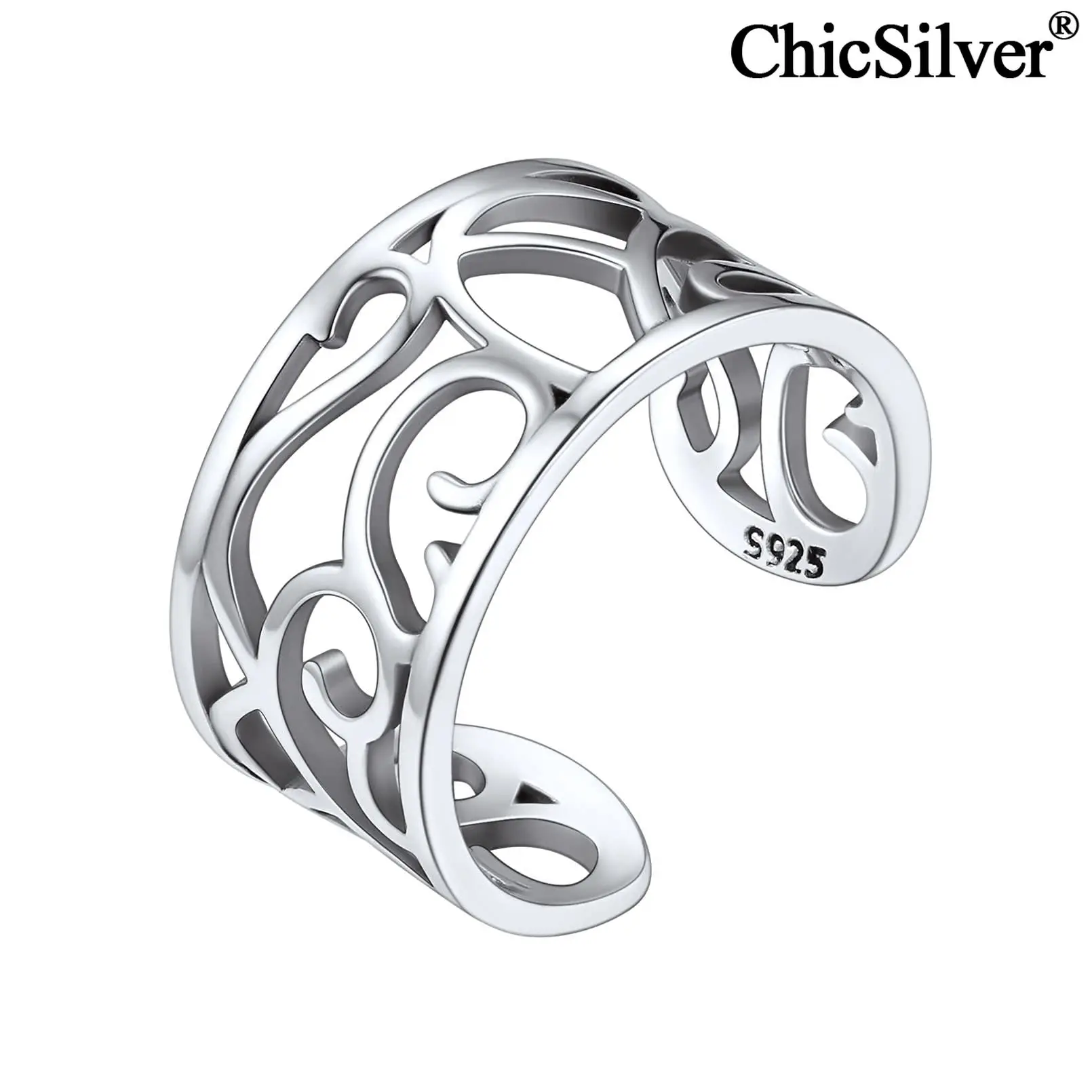 

ChicSilver 925 Sterling Silver Celtic Knot Toe Ring Hypoallergenic Wide Adjustable Hollow Out Leaf Women Beach Foot Jewelry