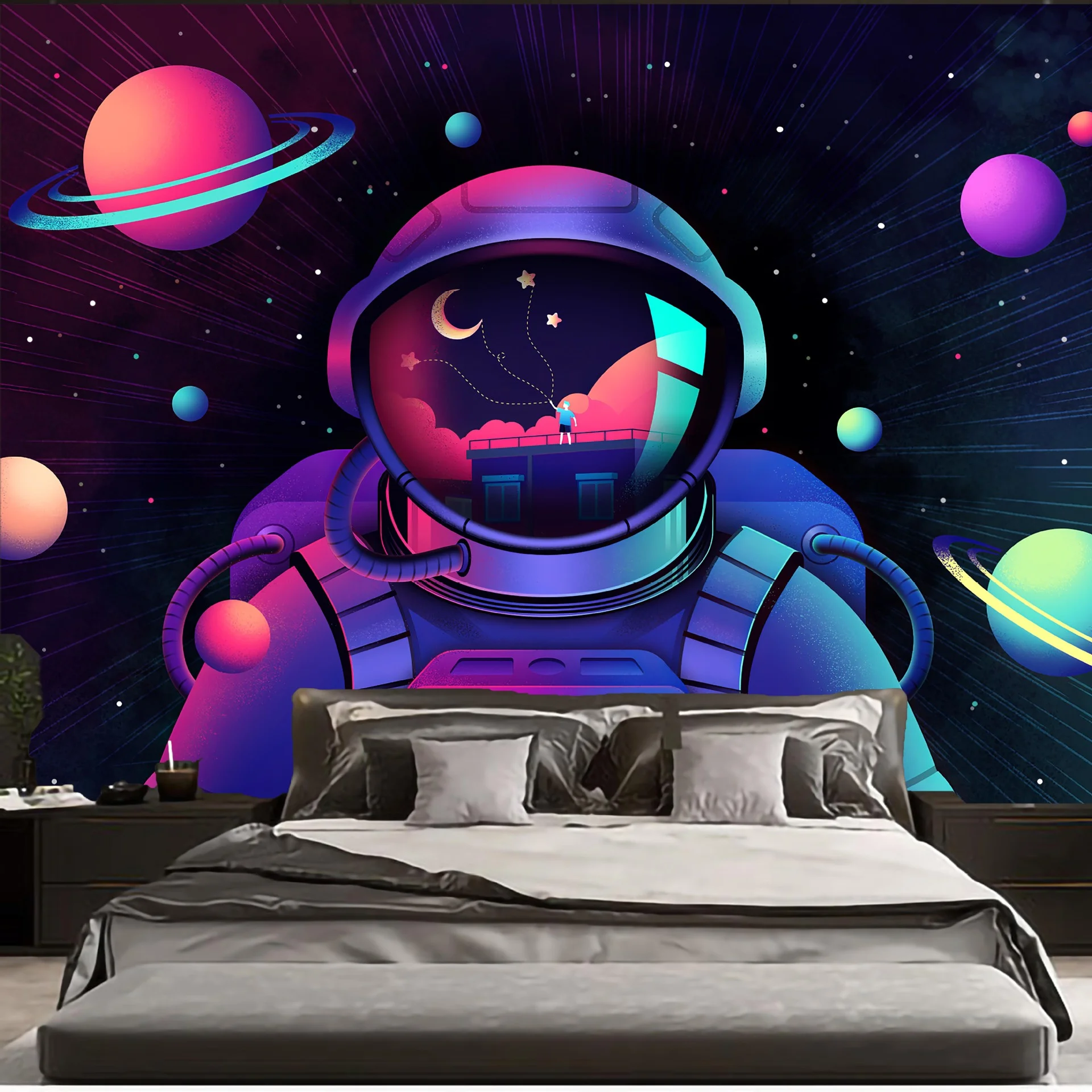 

Psychedelic Spaceman Astronaut Wall Hanging Tapestry Polyestry Printed Tapestries Childrens Bedroom Background Decor Wall Carpet