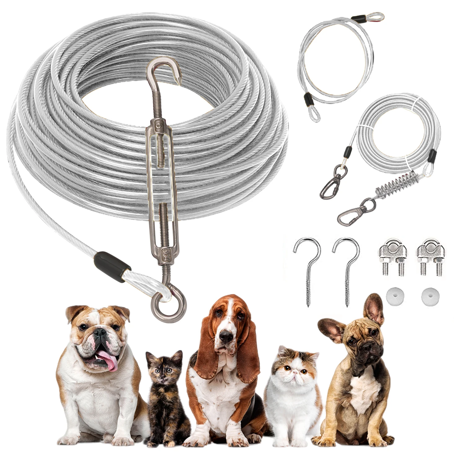 

Strong Steel Tie Out Cable Leash Dog Outdoor Traction Wire Rope with Basket Screw Glue Coating Belt Rope for Medium Big Dogs