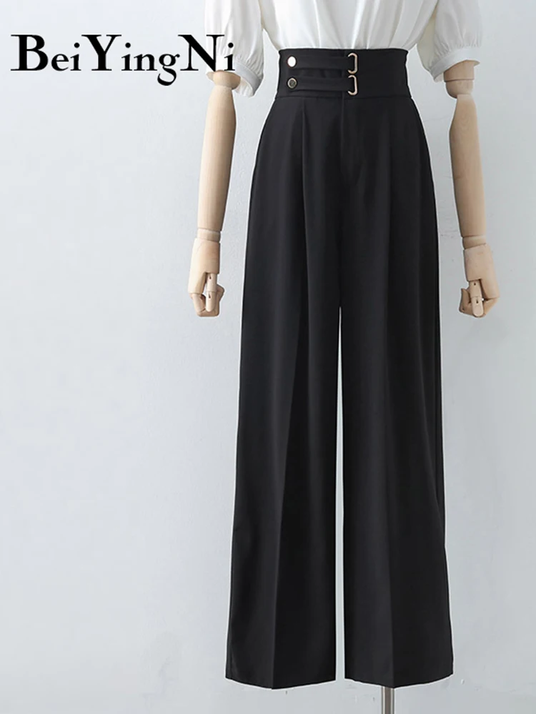 

Винтажные широкие брюки Beiyingni 2023, женские свободные брюки в стиле Хай-стрит с пуговицами, черные Костюмные брюки в стиле Харадзюку, женские элегантные брюки для отдыха