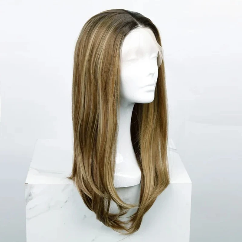 Светло-коричневый золотистый блондин натуральный прямой парик синтетический