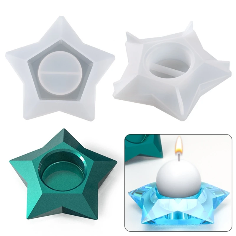 

Tealight Candle Holder Silicone Mold 3D Rhombus Star Shape Candlestick Epoxy Resin Casting Mould for DIY Crafts Wedding Party