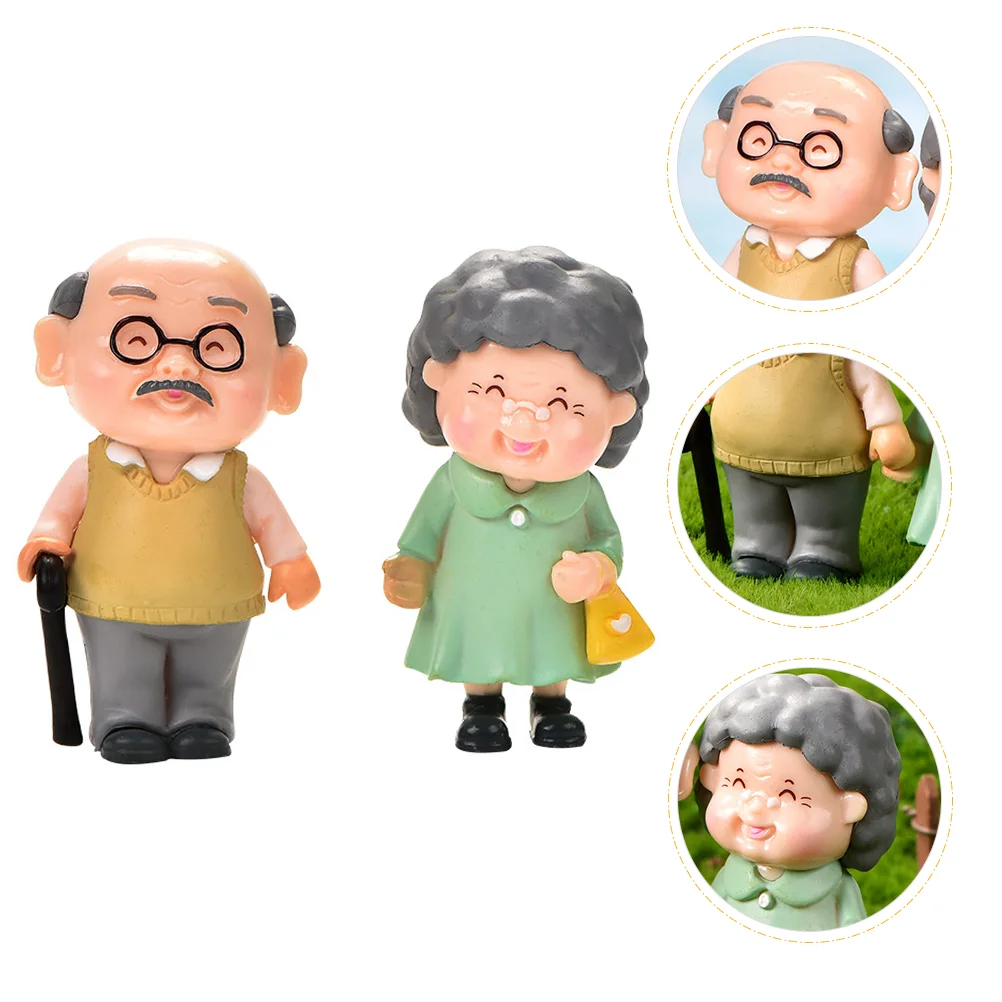 

2pcs Grandparents Statue Elderly Couple Figurines Decorative Cake Figurines Toppers